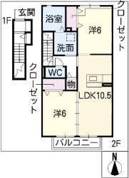 グランディールB(2LDK/2階)の間取り写真