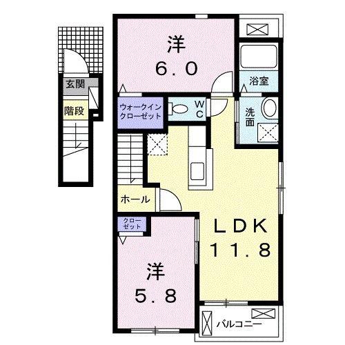 ル フレール II(2LDK/2階)の間取り写真