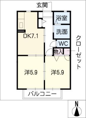 サニーヒル永和 D棟(2DK/1階)の間取り写真