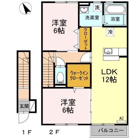 カントリーヒルズ東岐波(2LDK/2階)の間取り写真
