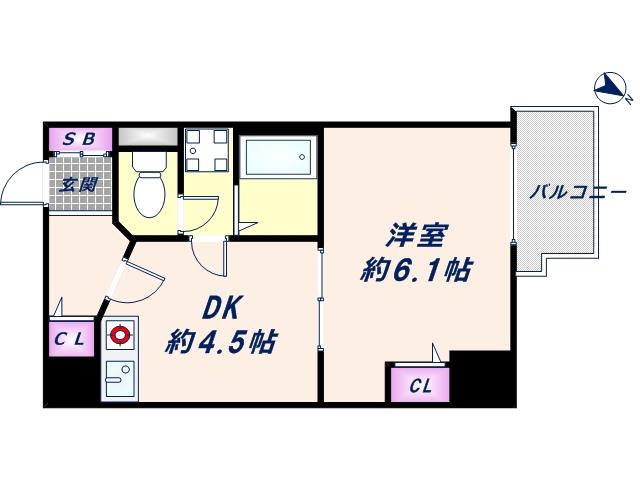 プレサンス千日前通(1DK/4階)の間取り写真