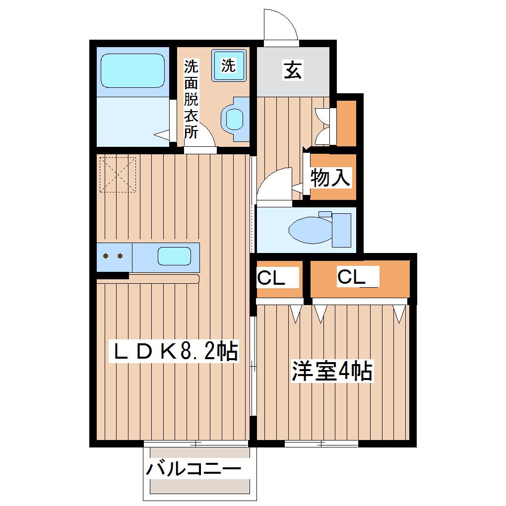 ディアコート B棟(1LDK/1階)の間取り写真