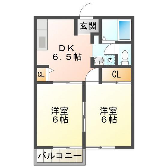 セントヒルズ(2DK/2階)の間取り写真