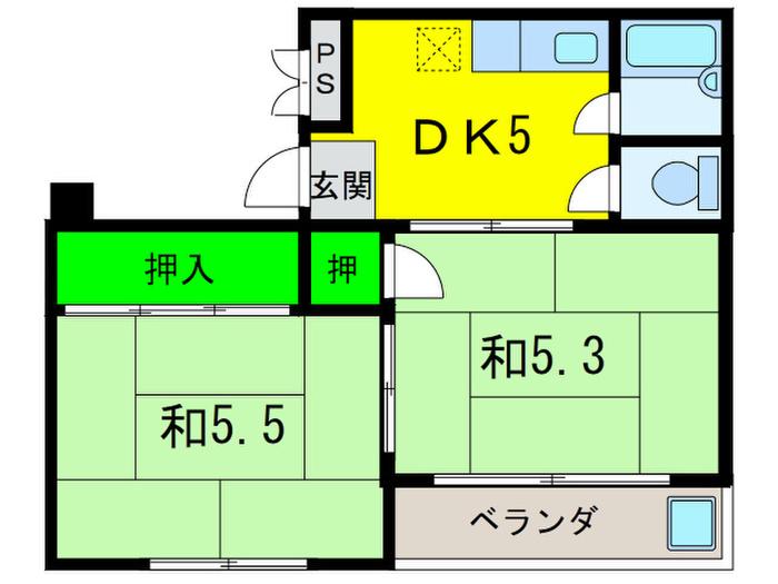 マナベハイツ播磨(2DK/2階)の間取り写真
