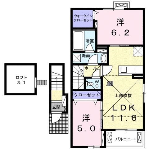 スリーズI(2LDK/2階)の間取り写真