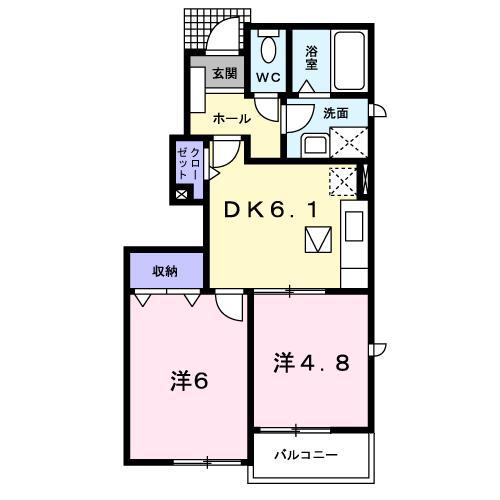 セブンヒル B(2DK/1階)の間取り写真