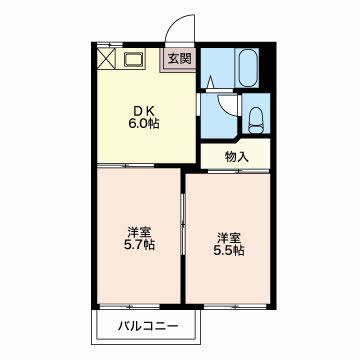 タウン上地(2DK/2階)の間取り写真