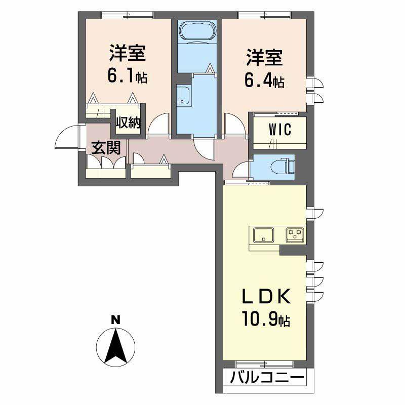メゾンみくりな白石(2LDK/2階)の間取り写真