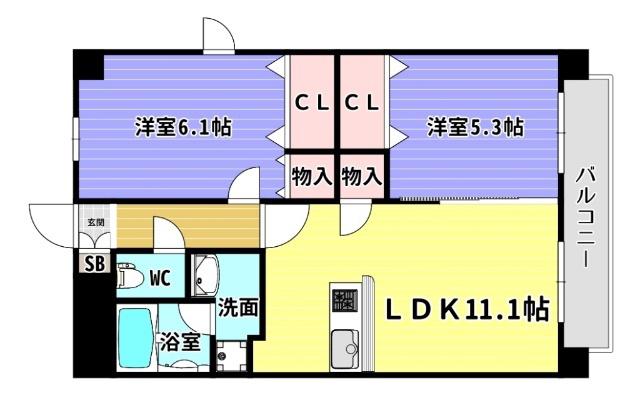 マリンブルーS(2LDK/6階)の間取り写真