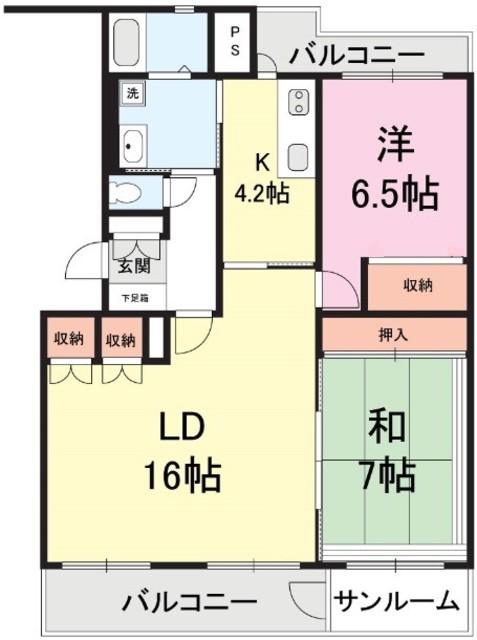 テレパレス中山 1号館(2LDK/1階)の間取り写真