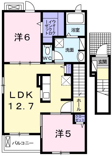 コンフォール安室(2LDK/2階)の間取り写真