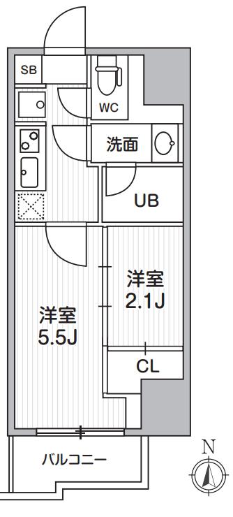 ドゥーエ亀戸III 旧SYFORME亀戸(2K/5階)の間取り写真