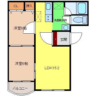 プリム・ローズ(2LDK/2階)の間取り写真