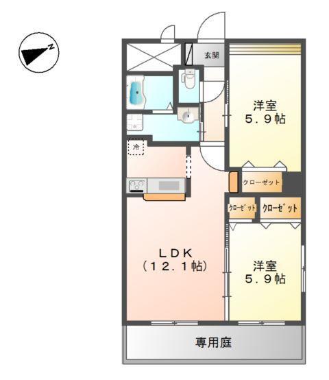 アヴァンス(2LDK/1階)の間取り写真