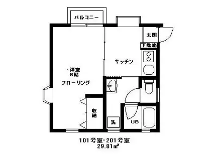 フォンテーヌ(1K/1階)の間取り写真