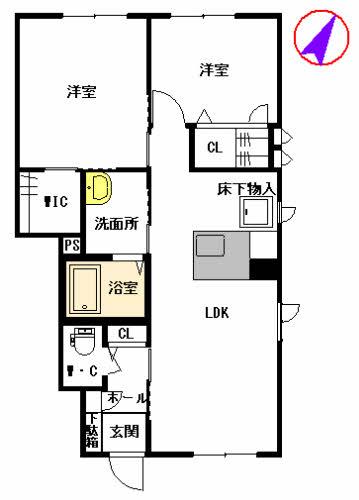 グリユック春日 B棟(2LDK/1階)の間取り写真