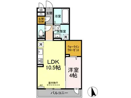 オアシス木之庄(1LDK/2階)の間取り写真