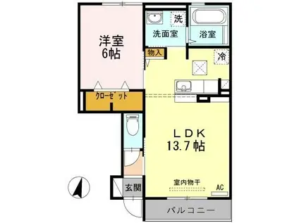 角井田ハウス(1LDK/1階)の間取り写真
