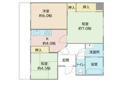 第1園米ビル(3K/2階)の間取り写真