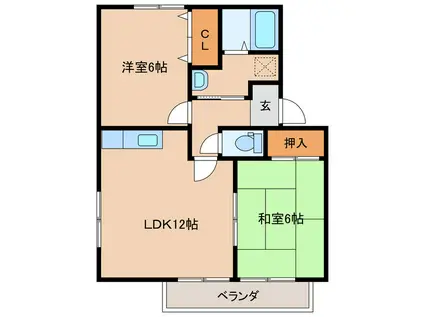 ウィルコート南鷹尾(2LDK/1階)の間取り写真