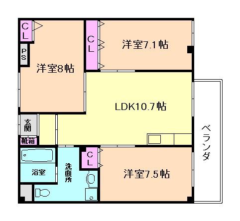 ソレーユ関西(3LDK/1階)の間取り写真