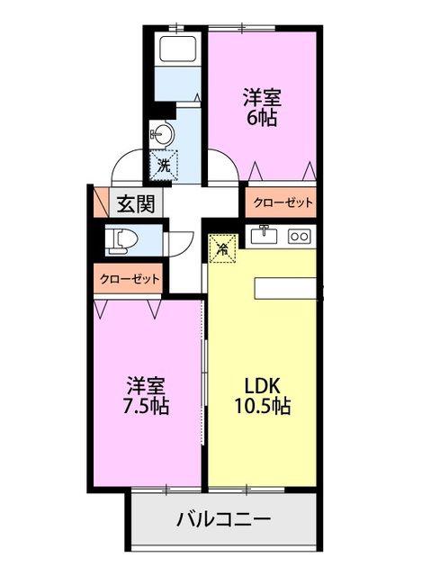 サンバレイ・ニッコー F(2LDK/2階)の間取り写真