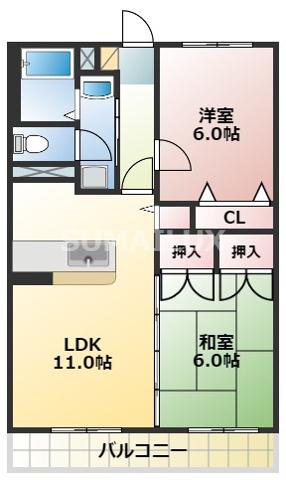 グランピア東稜(2LDK/4階)の間取り写真