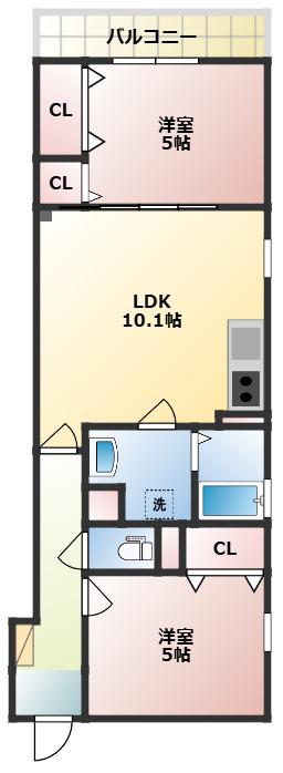 クリエオーレ天理(2LDK/3階)の間取り写真