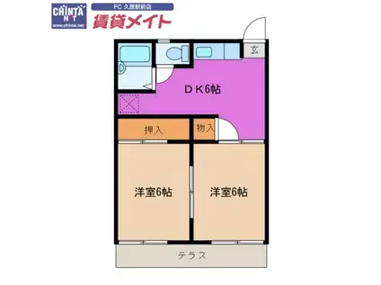 チョコハイツ(2DK/2階)の間取り写真