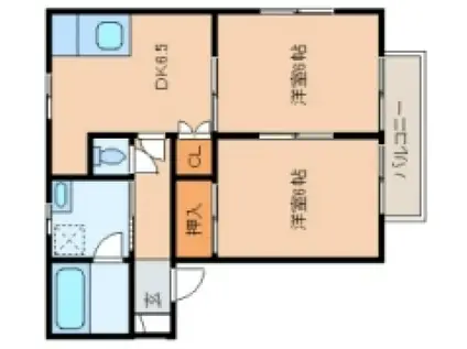 ローズガーデンII(2DK/1階)の間取り写真