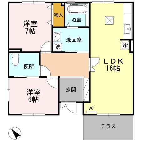 ラミアカーサK(2LDK/1階)の間取り写真