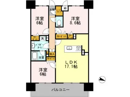 ロイヤルパークスERささしま イースト(3LDK/9階)の間取り写真