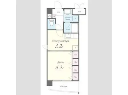 コンフォール平野(1DK/3階)の間取り写真