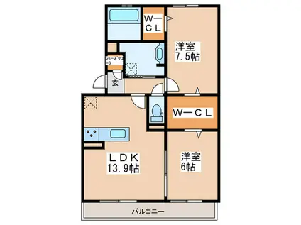 カーサ高善B棟(2LDK/2階)の間取り写真