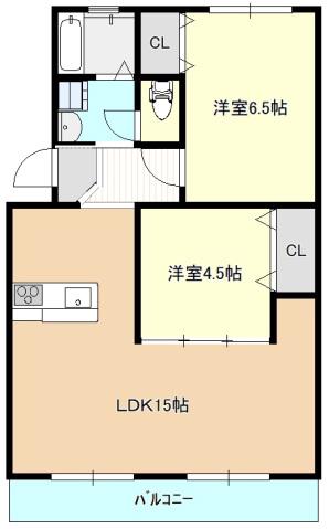 スミヤハイツ B棟(2LDK/1階)の間取り写真