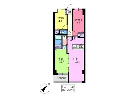 アルティザン平井(3LDK/4階)の間取り写真