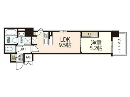 VELOCEV(1DK/3階)の間取り写真