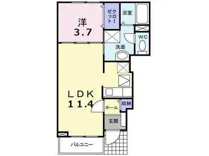 アルドールB(1LDK/1階)の間取り写真