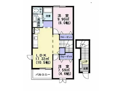 レジデンスウッズII(2LDK/2階)の間取り写真