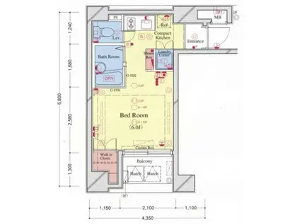 シンシア銀座イースト(ワンルーム/8階)の間取り写真