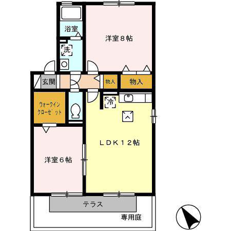 クウラージュ C棟(2LDK/1階)の間取り写真