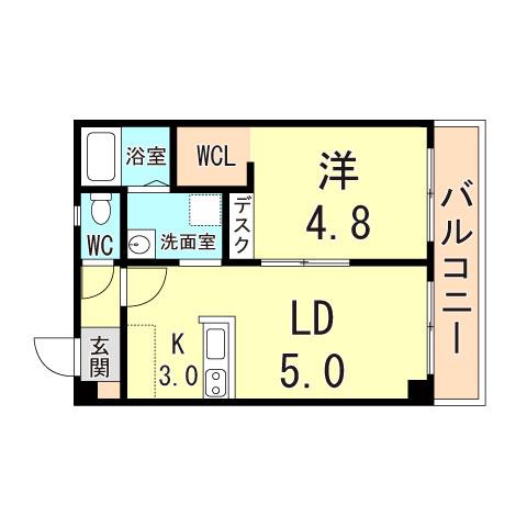 プレミール神戸中原通(1LDK/3階)の間取り写真