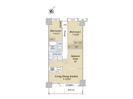 多摩川グリーンスクエア(3LDK/10階)の間取り写真