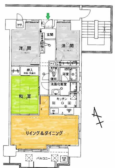 ネオハイツ今宿B棟(3LDK/9階)の間取り写真