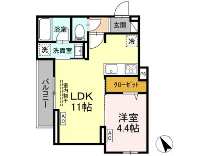 アセット-コート元横山町(1LDK/3階)の間取り写真