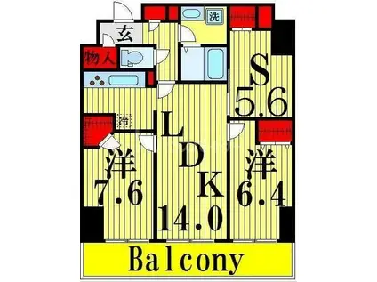 ロイヤルKJ(2LDK/13階)の間取り写真