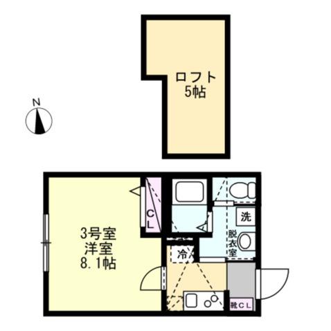 ベイルーム本厚木旭町(1K/3階)の間取り写真