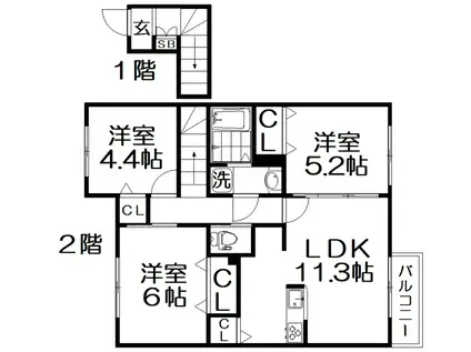 プレジデント雅C棟(3LDK/2階)の間取り写真