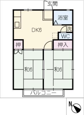 パナハイツ中央三谷120(2DK/2階)の間取り写真