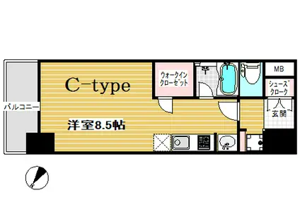アスヴェル神戸駅前(ワンルーム/2階)の間取り写真